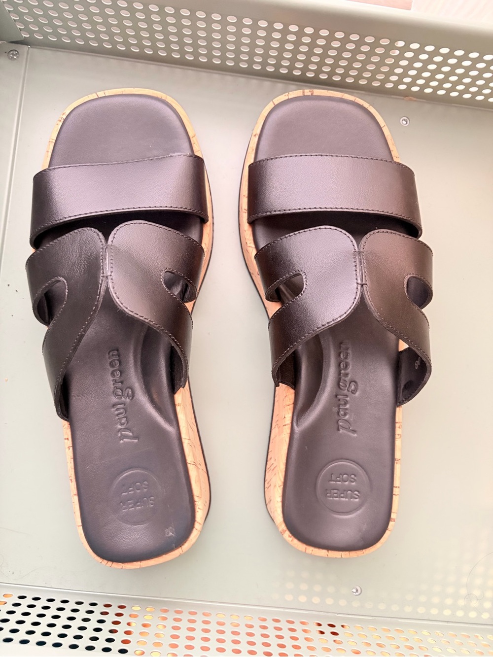 Paul Green Black Leather Slide Sandals